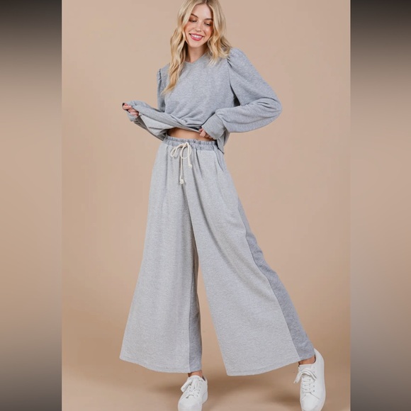 Contrast Wide Leg Cotton Sweatpant - Picture 1 of 6